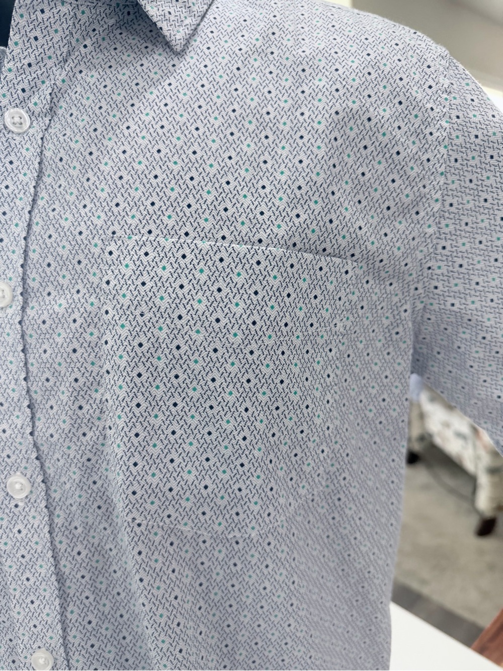 Monument Men's Light Blue Short-Sleeve Button-Down with Micro Pattern - Picture 3 of 7